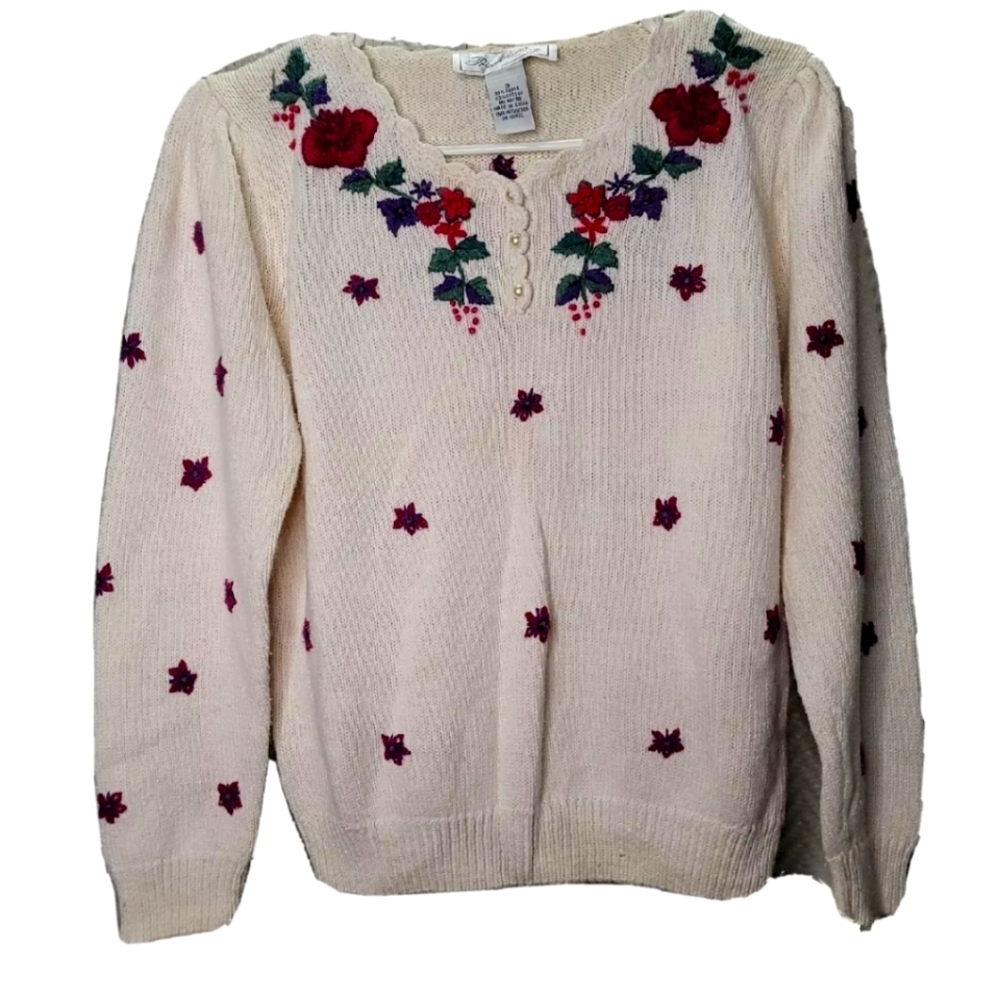 Vintage Floral Henley Sweater